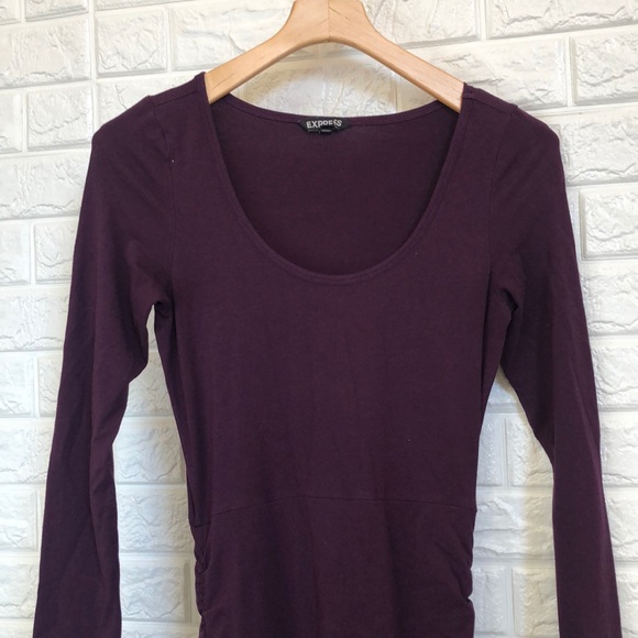 Express plum purple ruched stretchy dress long sleeve women’s size S - Picture 3 of 5